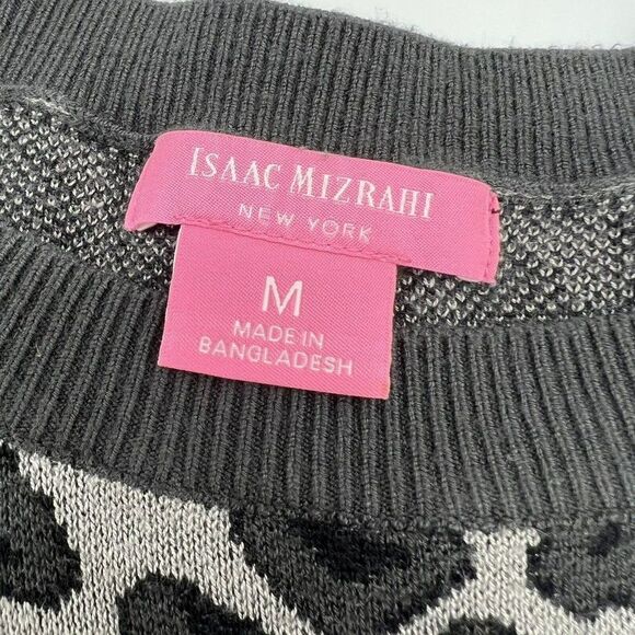 Isaac Mizrahi Black Gray Leopard Print Long Sleeve Crew Neck Sweater, Size M - Picture 2 of 3